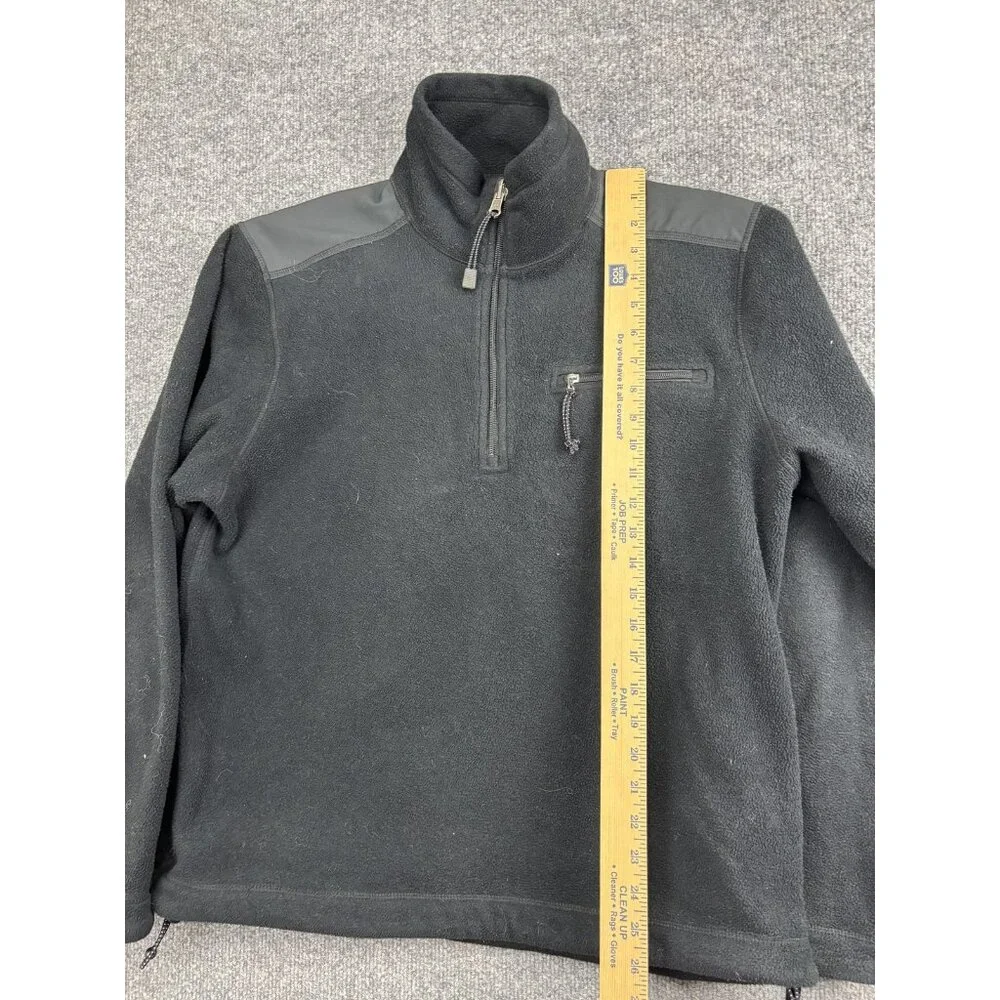 J.Crew Pullover Mens‎ Medium Black Fleece Quarter Zip Chest Pocket Shoulder Yoke